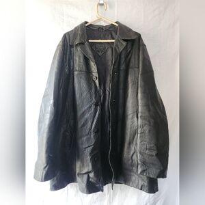 Vintage 90s Ecko Unltd Black Leather Lamskin Insulated Trench Coat Mens Size XL